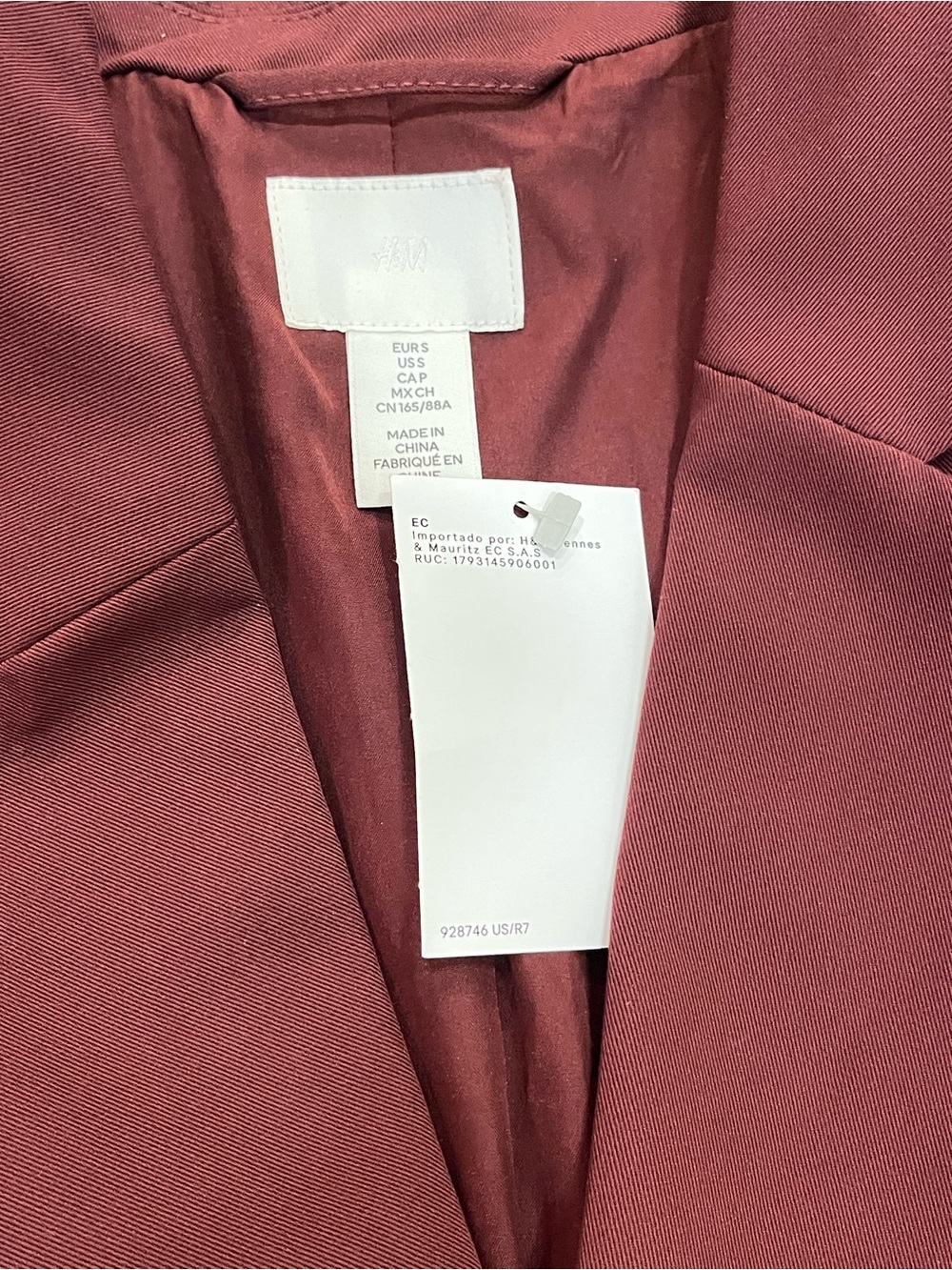 H&M Burgundy Double Breasted Blazer Women’s Small NWT Tailored Jacket - Picture 3 of 7